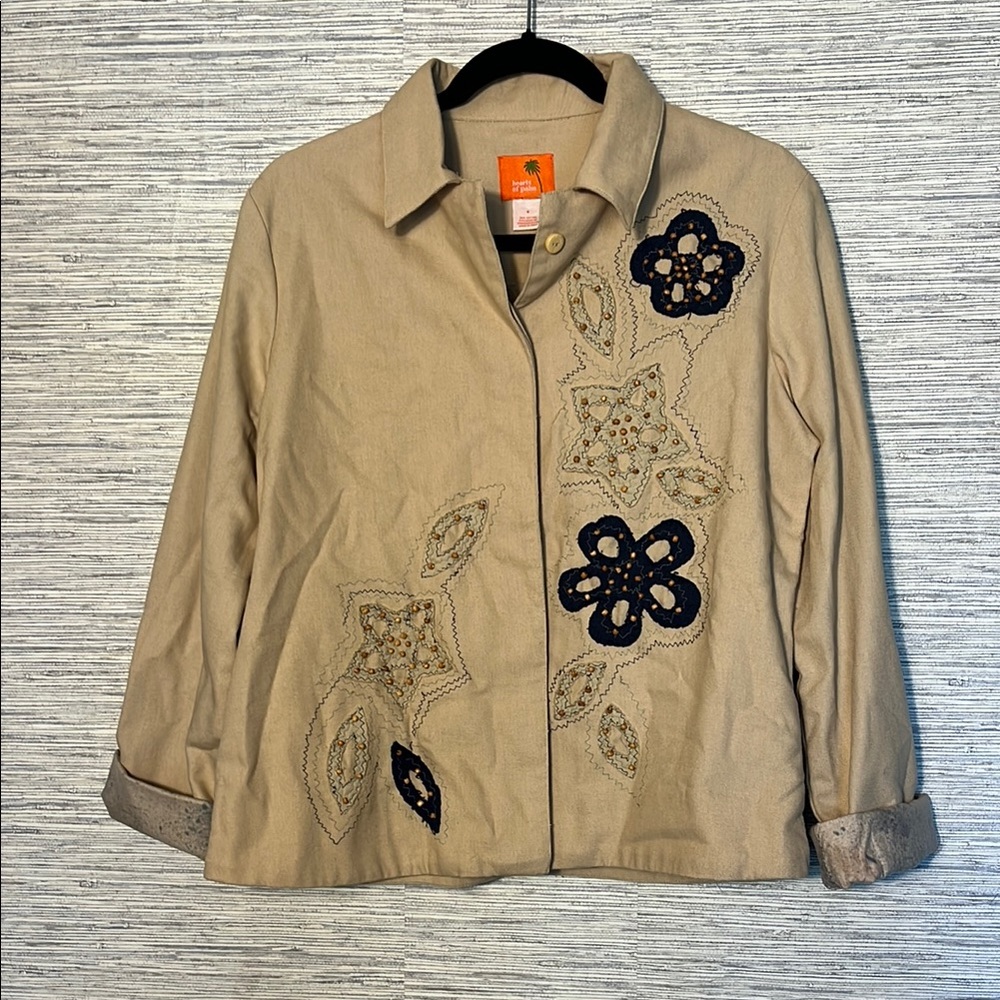 Vintage Hearts of Palm Beaded Embroidered Cotton Jacket – Size 8 (614)